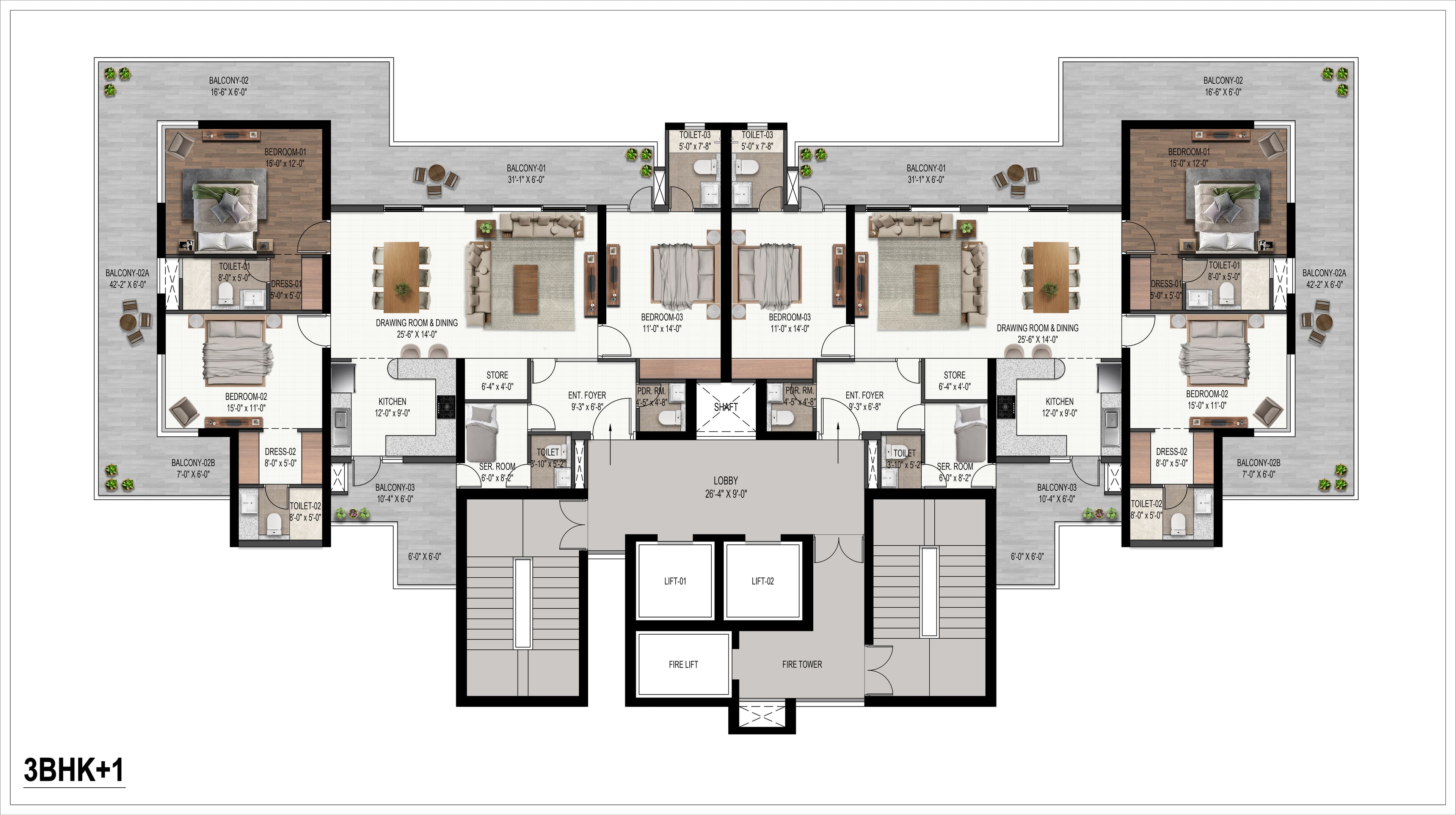 3BHK floor plan